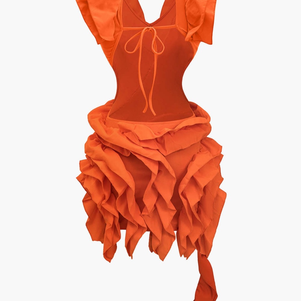Elegant Orange Ruffle Mini Dress - Picture 2 of 5